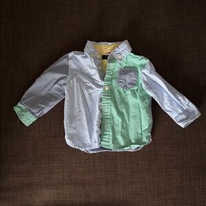 6-9M Tommy Hilfiger Button-Down Gingham Shirt in Blue & Green for Kids